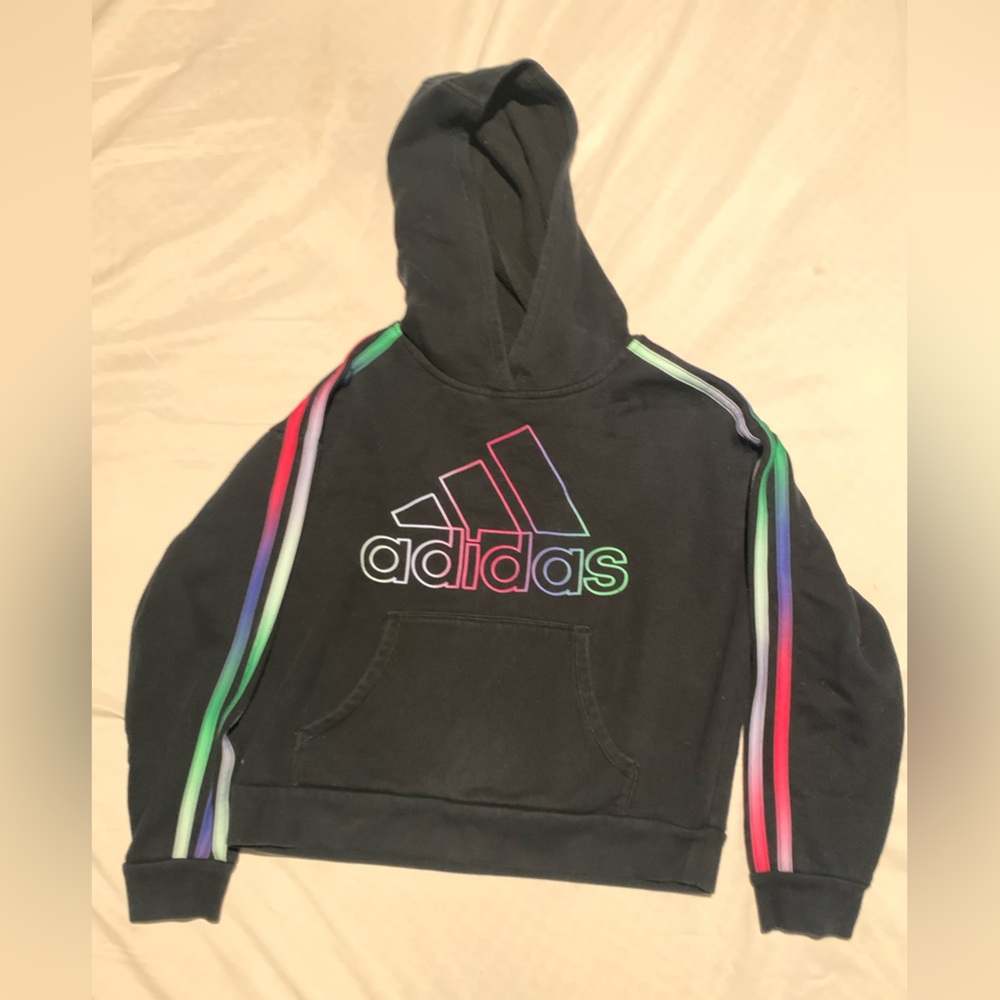 Adidas Multicolored Logo Hoodie Size 7/8 Good Quality, Good Condition!
